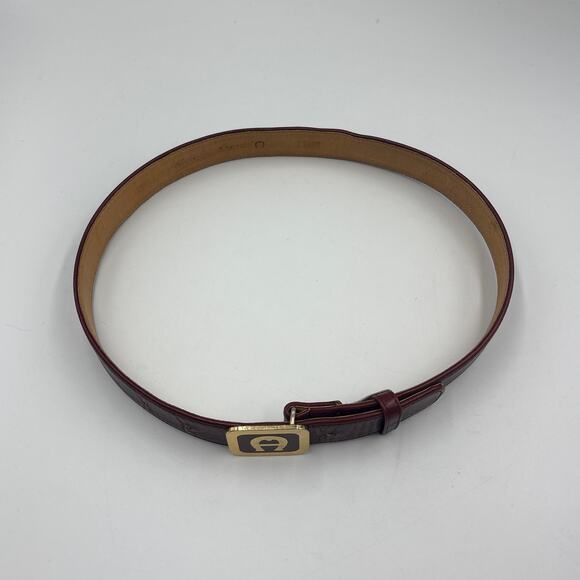 Vintage Etienne Aigner Red Leather Belt Gold-tone Logo Buckle 26 XS XXS Milan main image 11